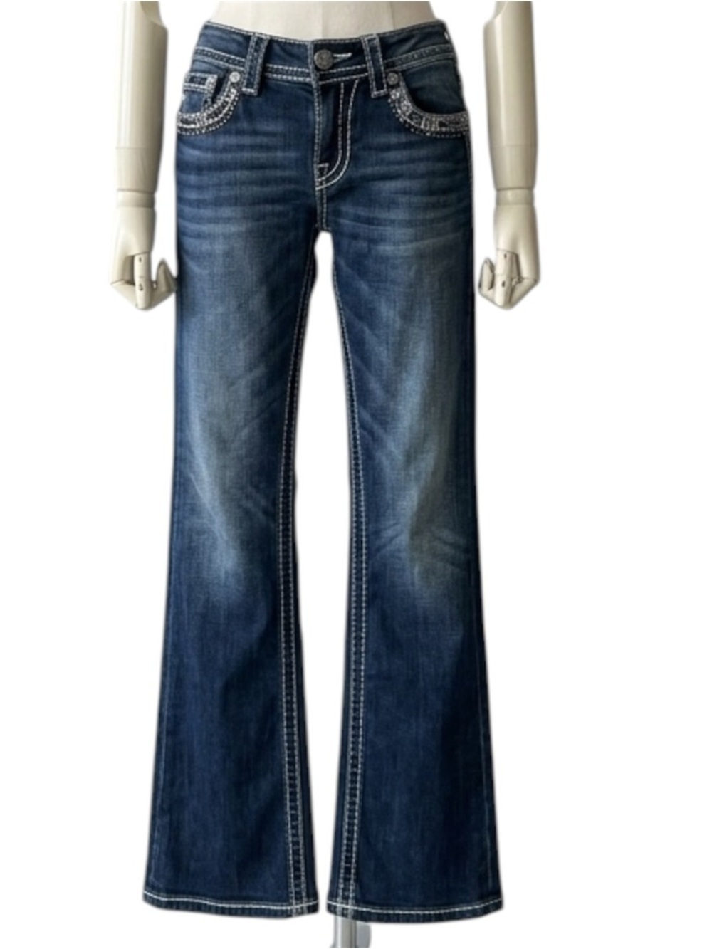Miss Me Signature Boot Women's Blue Jeans Embroidered Sequins Size 28/33 - Picture 1 of 13